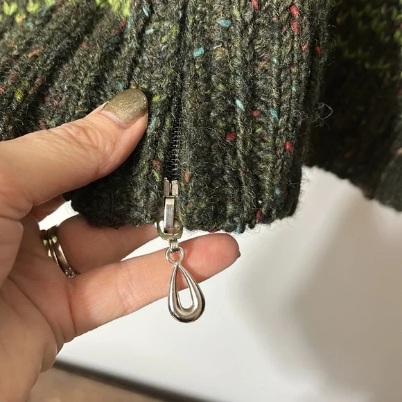 Aran Craft Wool Long Intarsia Zip Cardigan Green Size XL - Picture 5 of 6